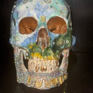 Colorful Crystal Embellished Skull Art